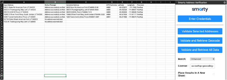 Step 13 for setting up Smarty's address verification Excel plugin